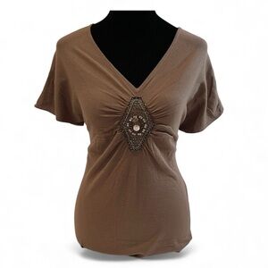 vintage brown cinched rhinestone babydoll top medium
